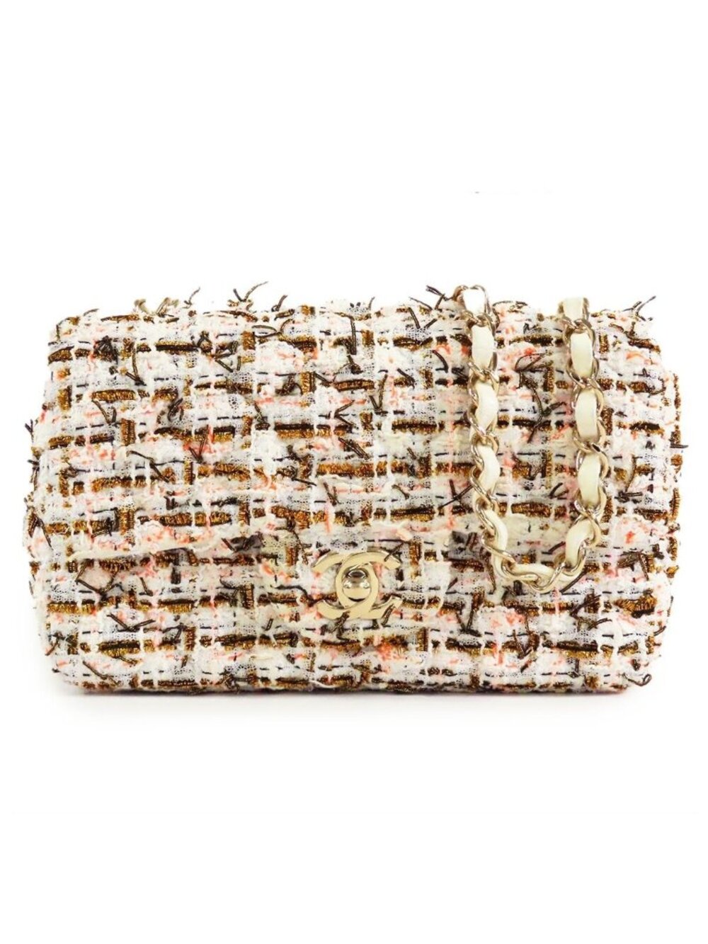 Chanel Mini Classic Multicolor White Gold Tweed Shoulder Bag